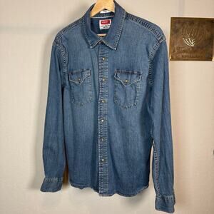 Women's‎ Wrangler Western Cowgirl Denim Long Sleeve Pearl Snap Shirt Size Large
